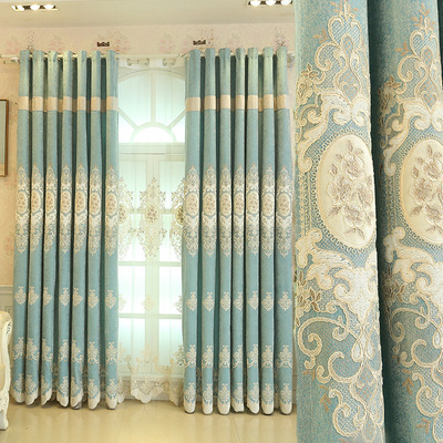 新品绣花窗帘 客厅卧室窗帘 欧式雪尼尔全遮光窗帘纱帘定制