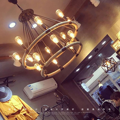 美式乡村餐厅酒吧服装店麻绳吊灯复古工业风loft创意个性怀旧灯具